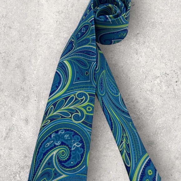 GEOFFREY BEENE Blue/Green Paisley Silk LUXURY Tie - Picture 5 of 5